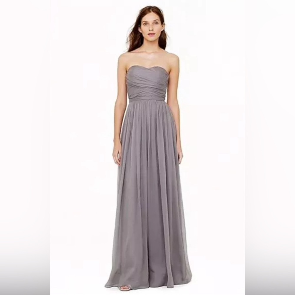 J Crew Arabelle Silk Gray Dress Xs 2P Strapless Formal Evening Gown Full Length